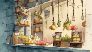 Alternative view of Charming Indoor Market Scene Wall Mural