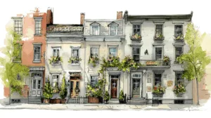 Alternative view of Charming Urban Townhouses Wall Mural