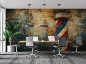 Artistic depiction of a classic barber pole with red