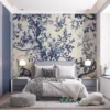 Classic French toile design with forest animals and foliage in navy and cream||