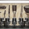Hand-drawn illustration of classic grooming tools on aged paper.