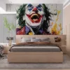 Vibrant comic book-style clown illustration with colorful background.||