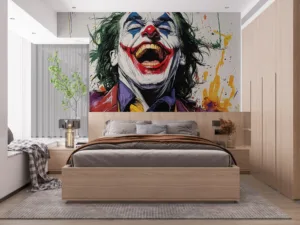 Vibrant comic book-style clown illustration with colorful background.||