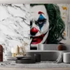 Vibrant clown character with gold crown and expressive features||