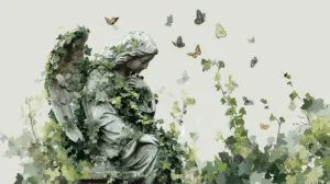 Alternative view of Contemplative Angel Surrounded by Butterflies Wall Mural