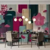Abstract floral design in pink|teal|and cream