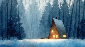 Alternative view of Cozy Cabin in Winter Wonderland Wall Mural