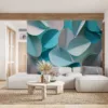 Abstract design of layered petal-like shapes in cyan and turquoise||