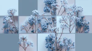 Alternative view of Delicate Blue Blossom Grid Wall Mural