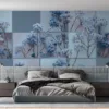 Collection of delicate blue flowers arranged in a grid pattern||