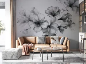Delicate floral sketch in graphite style on a white background.