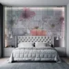 Floral sketches in pastel colors with a structured grid background.||