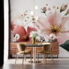 Delicate watercolor arrangement of soft pink flowers