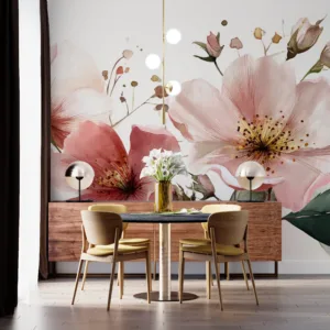 Delicate watercolor arrangement of soft pink flowers||
