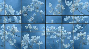 Alternative view of Delicate Wildflowers on Blue Wall Mural