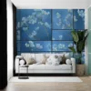 Collage of delicate wildflowers on a blue background||