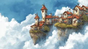 Alternative view of Dreamy Cliffside Village Wall Mural