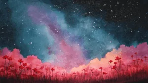 Alternative view of Dreamy Night Sky and Colorful Landscape Wall Mural