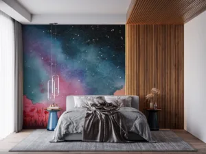 A dreamy night sky with colorful flowers under a starry backdrop.||