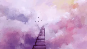 Alternative view of Dreamy Staircase into the Clouds Wall Mural