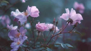 Alternative view of Dreamy Twilight Garden with Roses Wall Mural