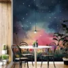 Watercolor landscape of flowers under a starry sky||