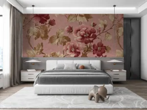 Elegant floral antique damask design in shades of pink|red|and gold
