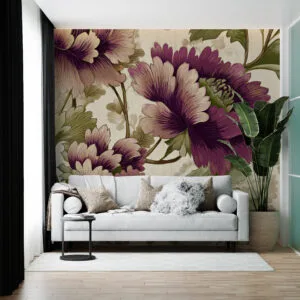 Elegant floral wallpaper mural in purple