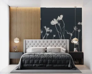 Floral silhouettes against a dark background