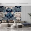 Elegant floral pattern wallpaper mural with blue|pink|and cream colors.