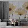 Artistic representation of golden poppies on a minimalistic background.||