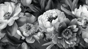 Alternative view of Elegant Monochrome Floral Arrangement Wall Mural