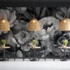 Monochrome floral arrangement featuring peonies and intricate textures