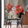 Beautiful arrangement of pink and coral peonies in a serene indoor setting