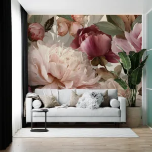 Elegant peony flowers in soft pink and white tones||
