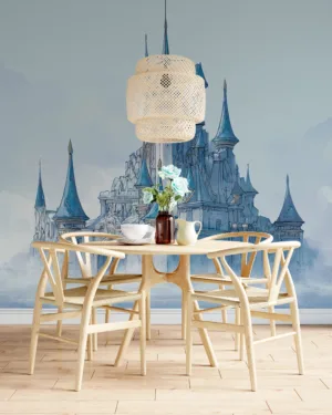 A fantastical castle surrounded by mist||