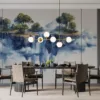 Fantastical landscape with floating islands and waterfalls||