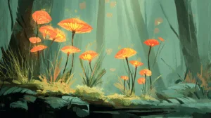 Alternative view of Enchanted Glowing Mushrooms Wall Mural