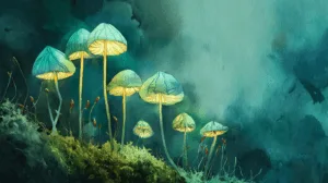 Alternative view of Enchanting Glowing Mushrooms Wall Mural