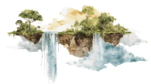 Alternative view of Ethereal Floating Island with Waterfalls Wall Mural