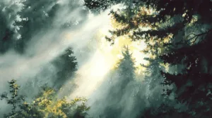 Alternative view of Ethereal Forest Light Wall Mural