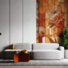 Abstract floral patterns in warm tones of orange|peach|and cream