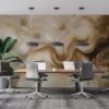 Abstract art with fluid patterns in warm beige and brown tones.||