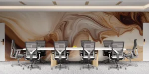 Abstract artwork with swirling patterns in warm beige|cream|and brown tones.