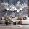 Frosted white flowers in a serene icy landscape||