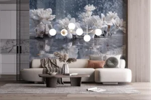 Frosted white flowers in a serene icy landscape||