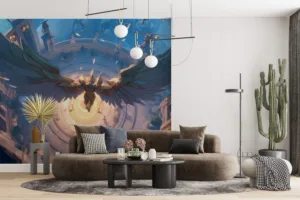 Galio in a grand arena with ethereal lighting and ancient structures||