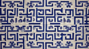 Alternative view of Geometric Blue and White Design Wall Mural