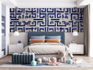 Geometric pattern in blue and white||