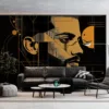 Abstract geometric art featuring a male profile with a beard in black|yellow|and white colors.
